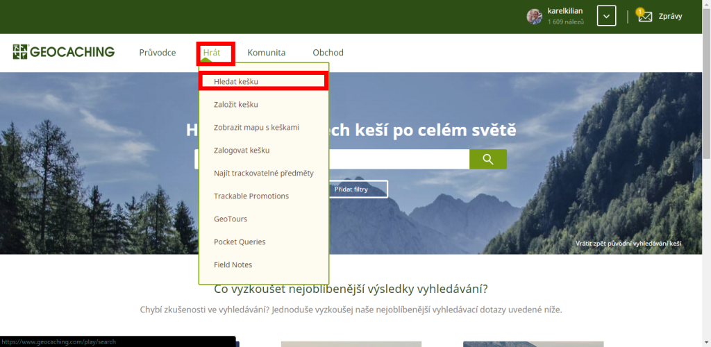 Hrát - Hledat kešku