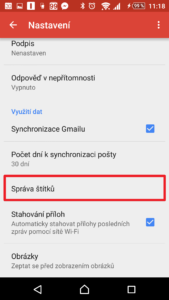Jdi do sekce Správa štítků