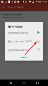 Změň synchronizaci na 30 dní