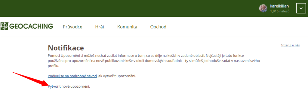 Odkaz Vytvořit nové upozornění