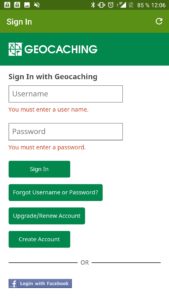 Zadáš jméno a heslo na Geocaching.com