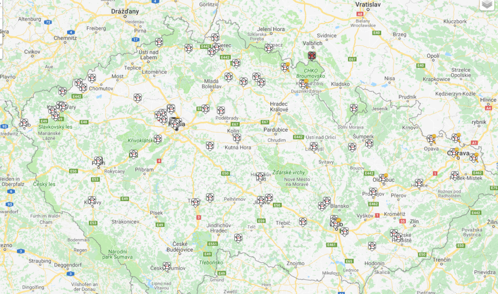 Virtuální kešky v Česku k 17. květnu 2018